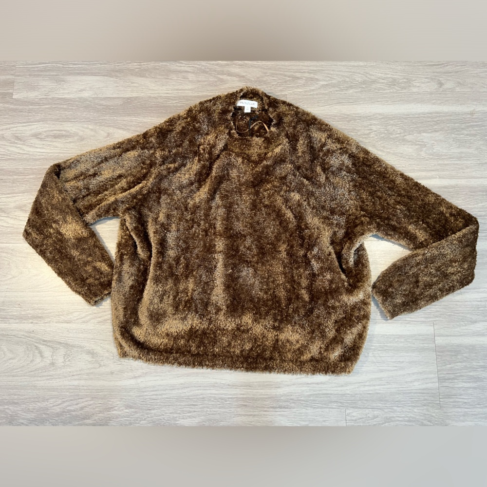 Prologue Brown Fuzzy Crew Neck Sweater large